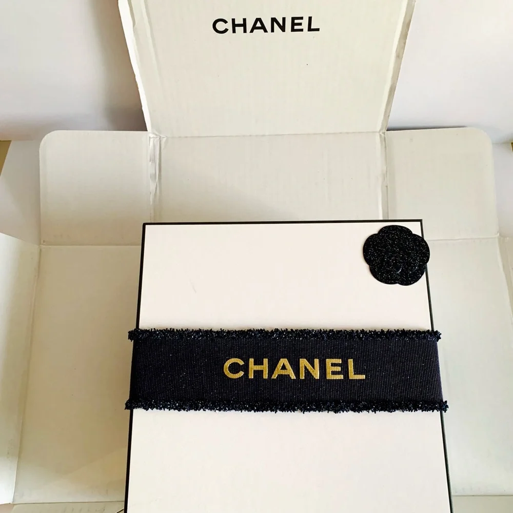 Chanel 2025 Holiday Gift Box w Camellia Navy Ribbon Card Envelope Luxury